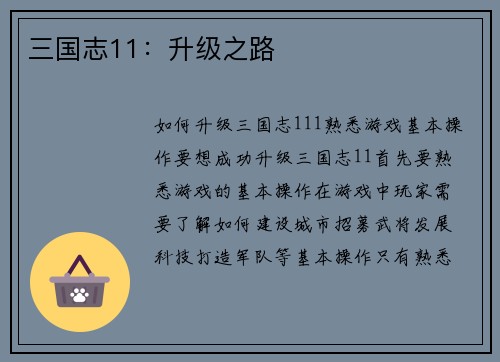 三国志11：升级之路